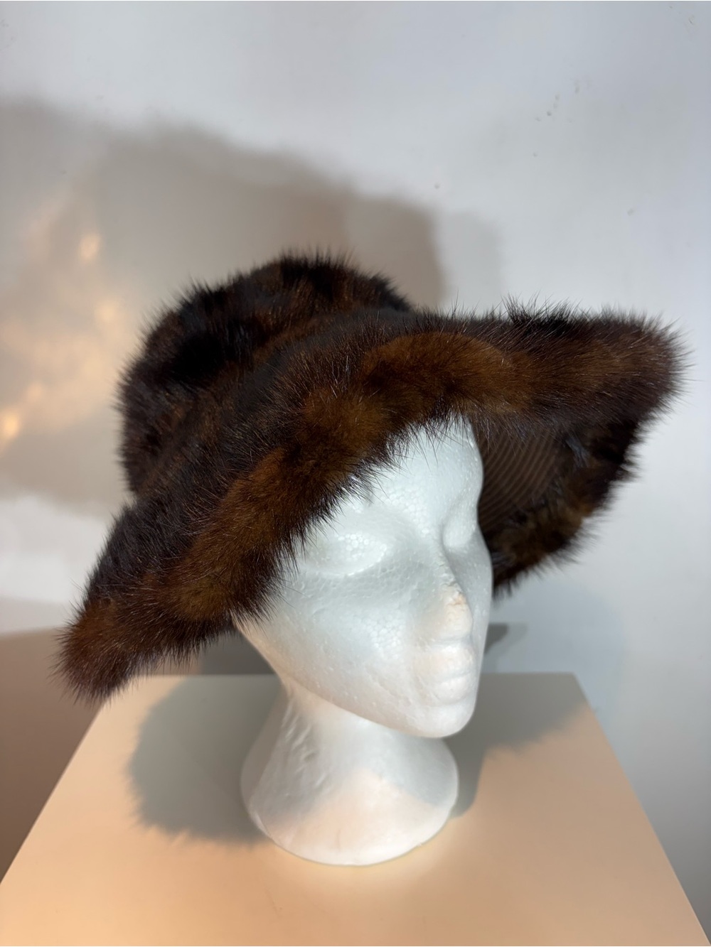 Vintage Amrose New York Brown Mink Wide Brim Hat XS